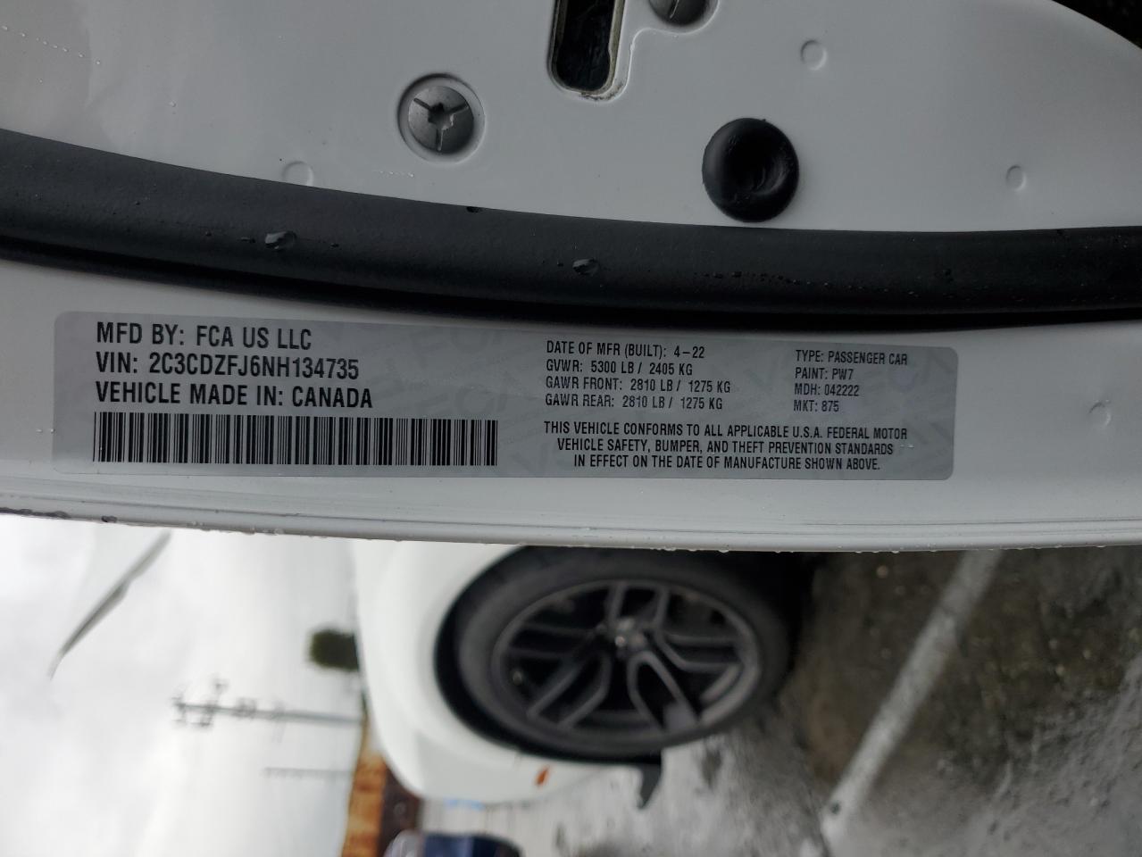 2022 DODGE CHALLENGER R/T SCAT PACK VIN:2C3CDZFJ6NH134735