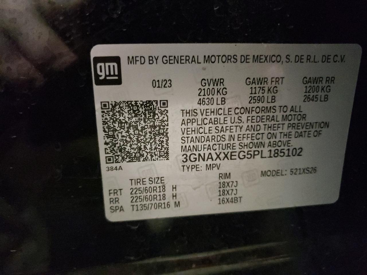 2023 CHEVROLET EQUINOX PREMIER VIN:3GNAXXEG5PL185102