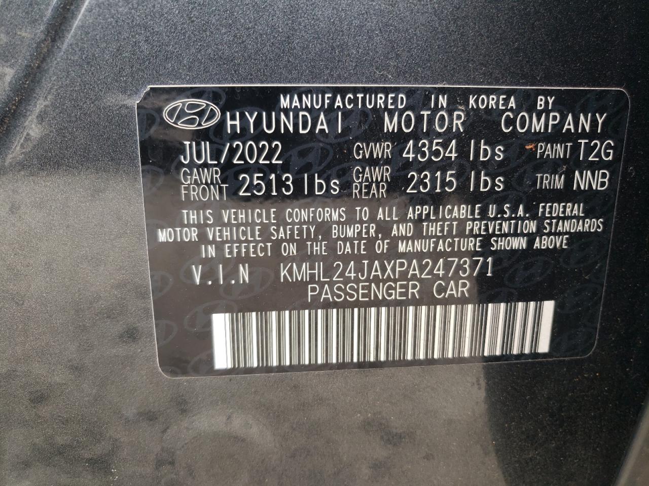 2023 HYUNDAI SONATA SE VIN:KMHL24JAXPA247371