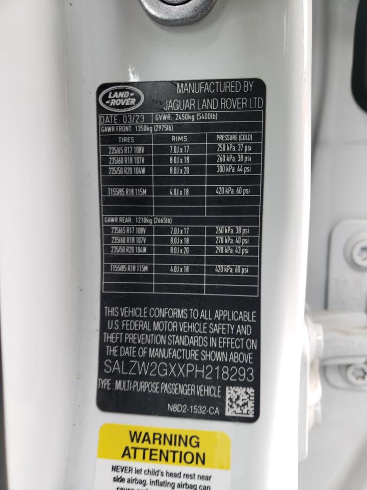 2023 LAND ROVER RANGE ROVER EVOQUE HST VIN:SALZW2GXXPH218293