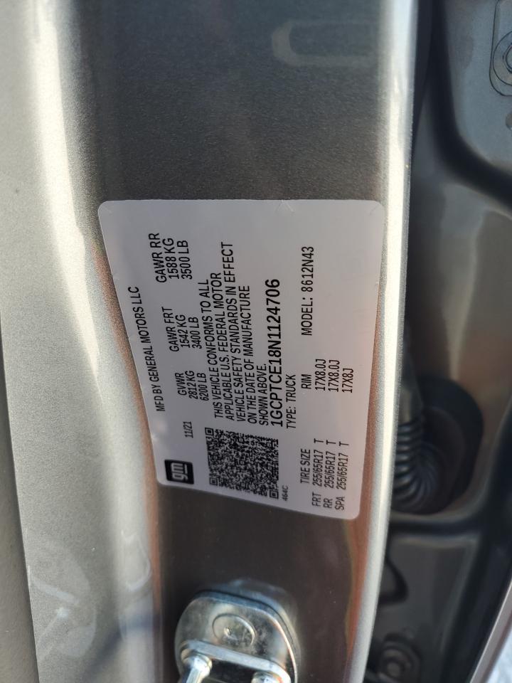 2022 CHEVROLET COLORADO LT VIN:1GCPTCE18N1124706