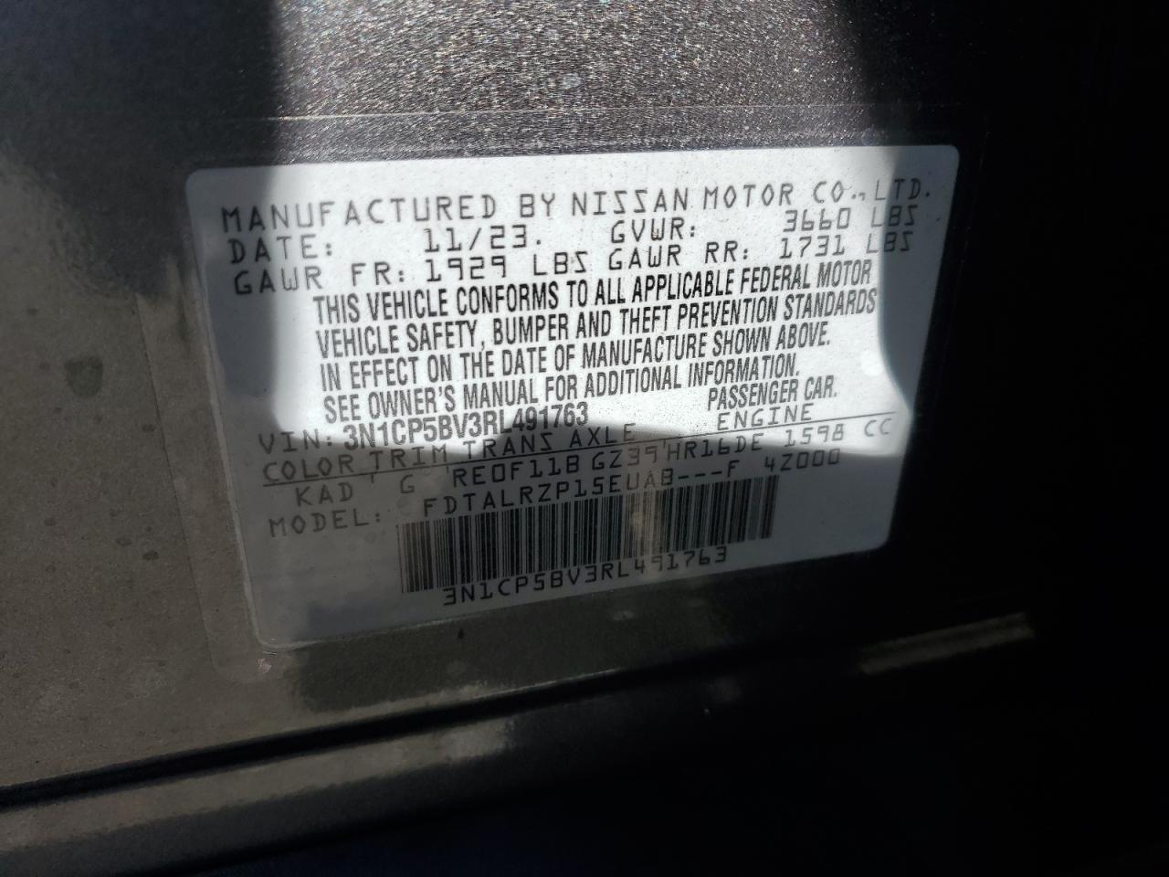2024 NISSAN KICKS S VIN:3N1CP5BV3RL491763