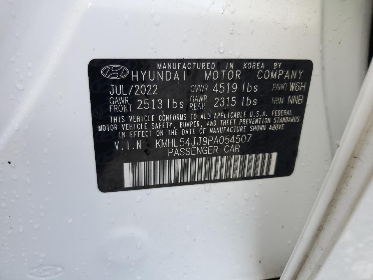 2023 HYUNDAI SONATA HYBRID VIN:KMHL54JJ9PA054507