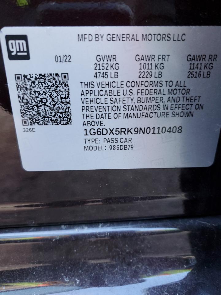 2022 CADILLAC CT5 LUXURY VIN:1G6DX5RK9N0110408