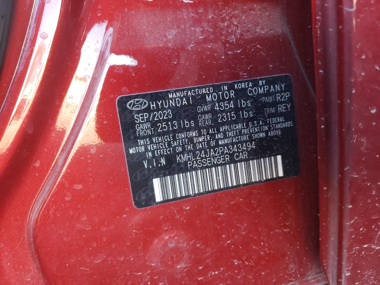 2023 HYUNDAI SONATA SE VIN:KMHL24JA2PA343494