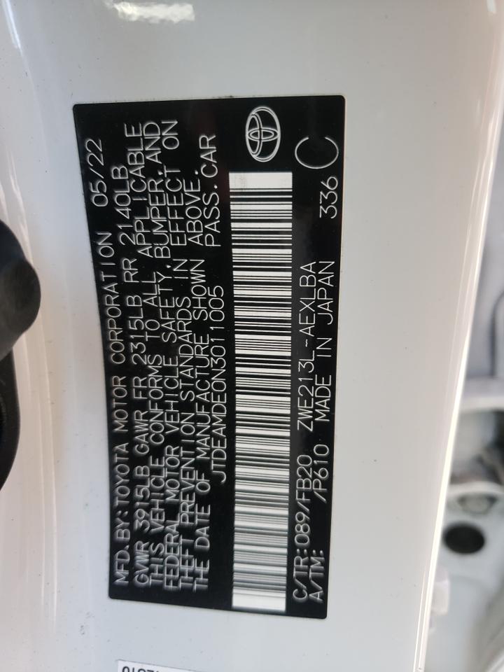 2022 TOYOTA COROLLA LE VIN:JTDEAMDE0N3011005