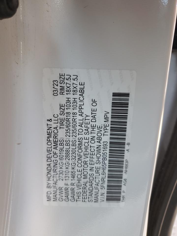 2023 HONDA ODYSSEY EXL VIN:5FNRL6H65PB051693