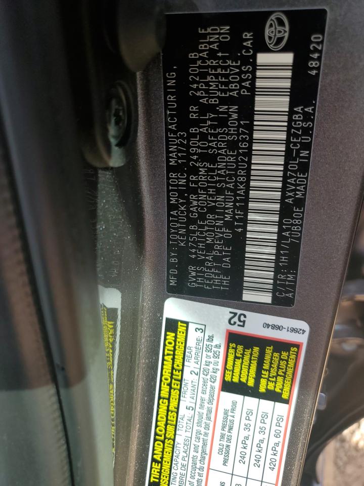 2024 TOYOTA CAMRY XLE VIN:4T1F11AK8RU216371