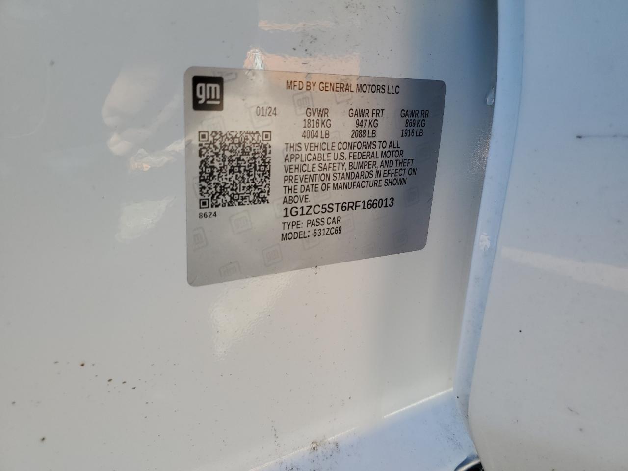 2024 CHEVROLET MALIBU LS VIN:1G1ZC5ST6RF166013