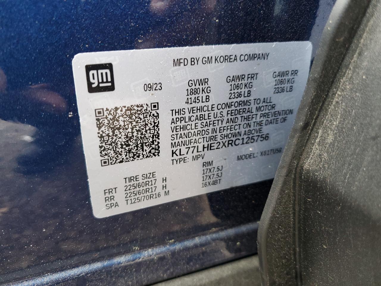 2024 CHEVROLET TRAX 1LT VIN:KL77LHE2XRC125756