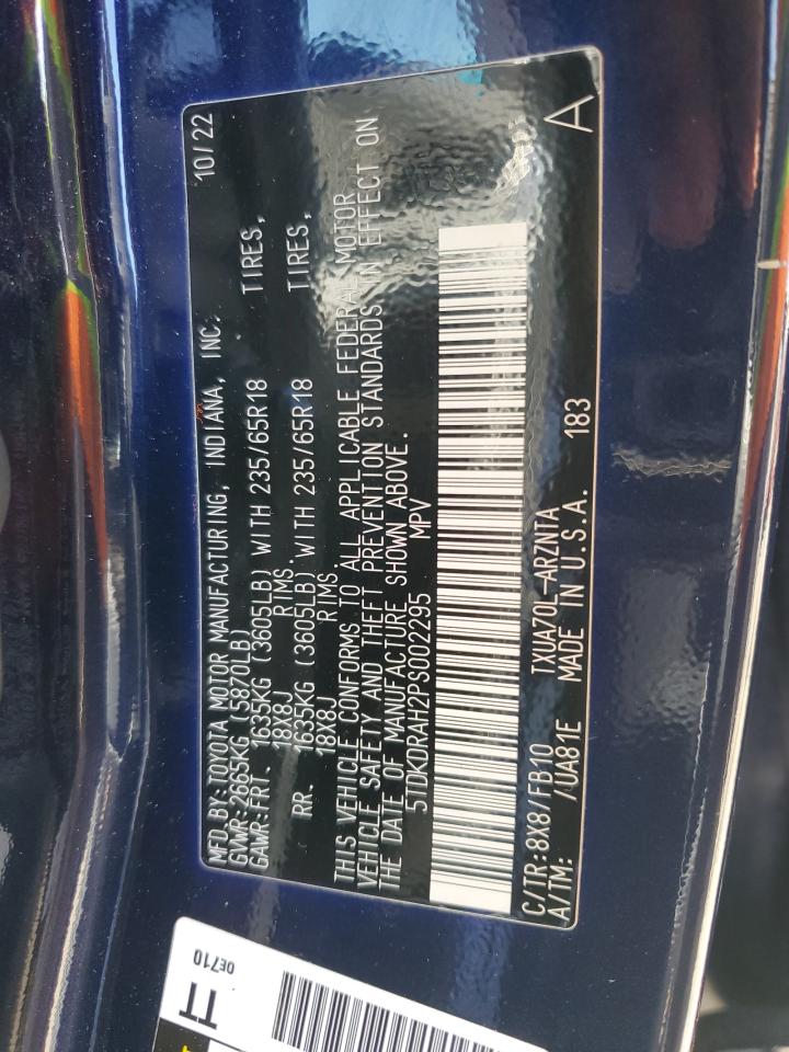 2023 TOYOTA HIGHLANDER L VIN:5TDKDRAH2PS002295