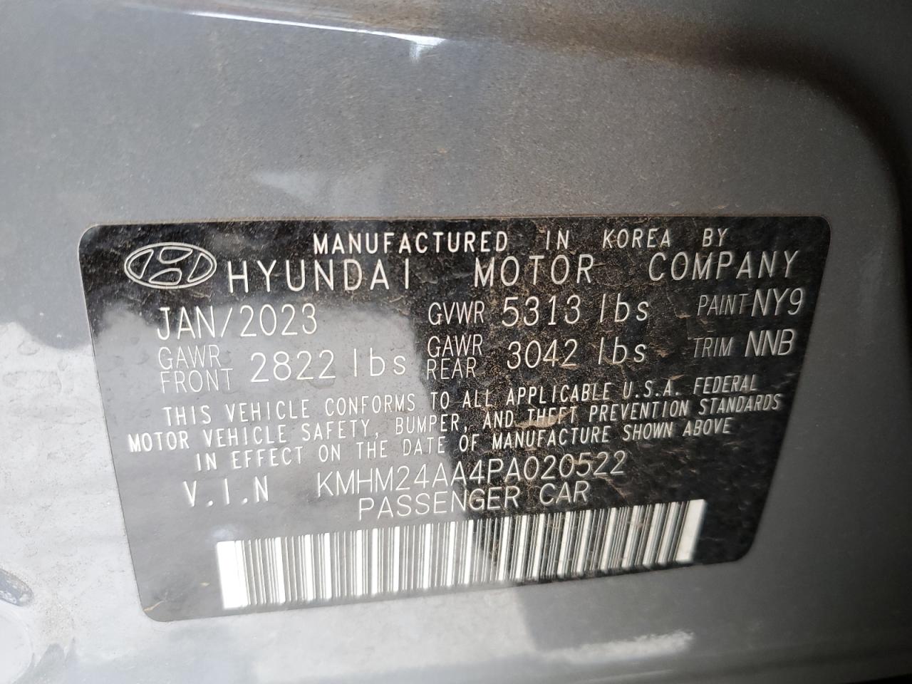 2023 HYUNDAI IONIQ 6 SE VIN:KMHM24AA4PA020522
