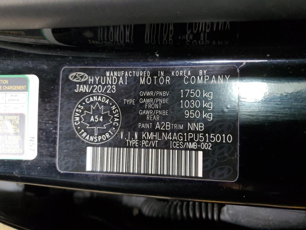 2023 HYUNDAI ELANTRA SEL VIN:KMHLN4AG1PU515010