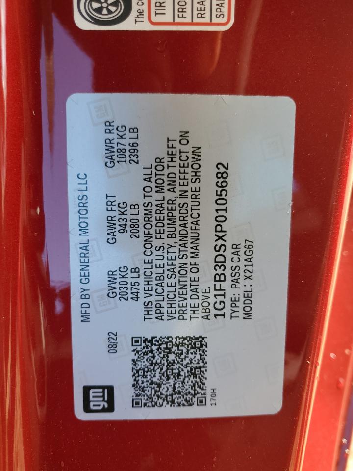 2023 CHEVROLET CAMARO LS VIN:1G1FB3DSXP0105682