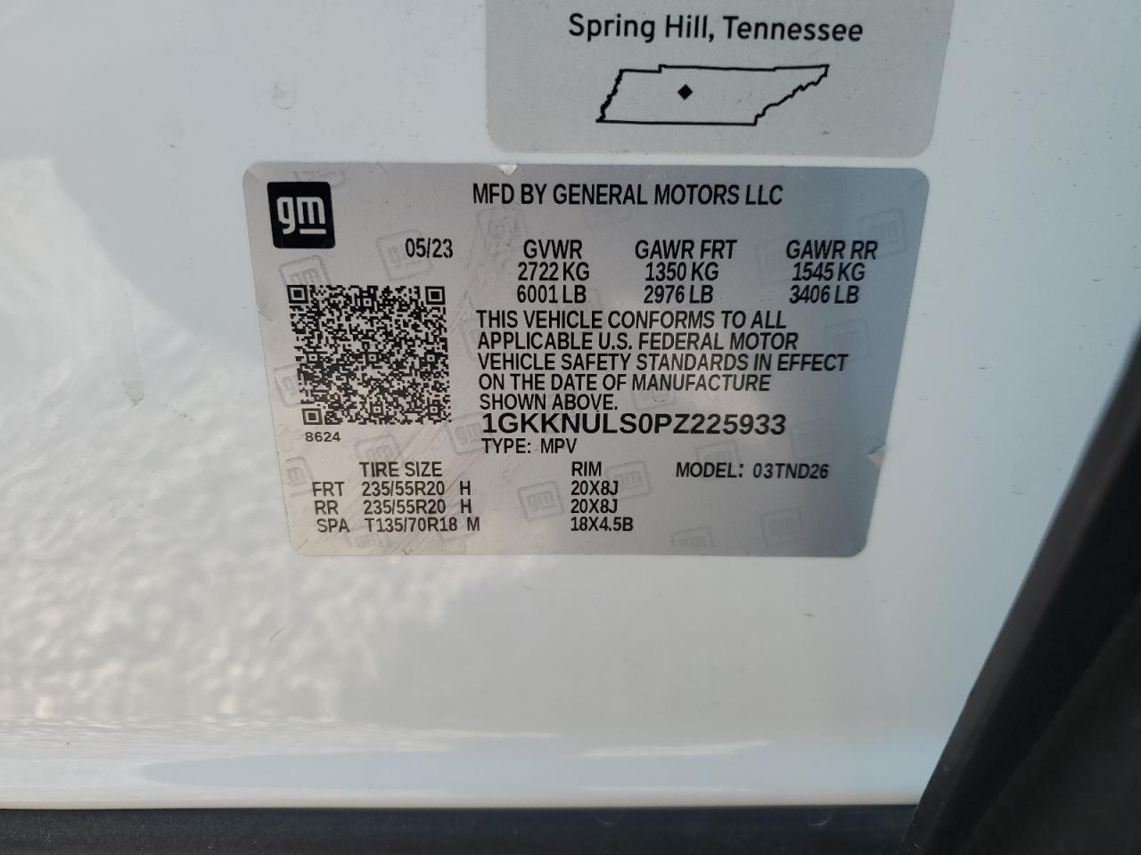 2023 GMC ACADIA SLT VIN:1GKKNULS0PZ225933