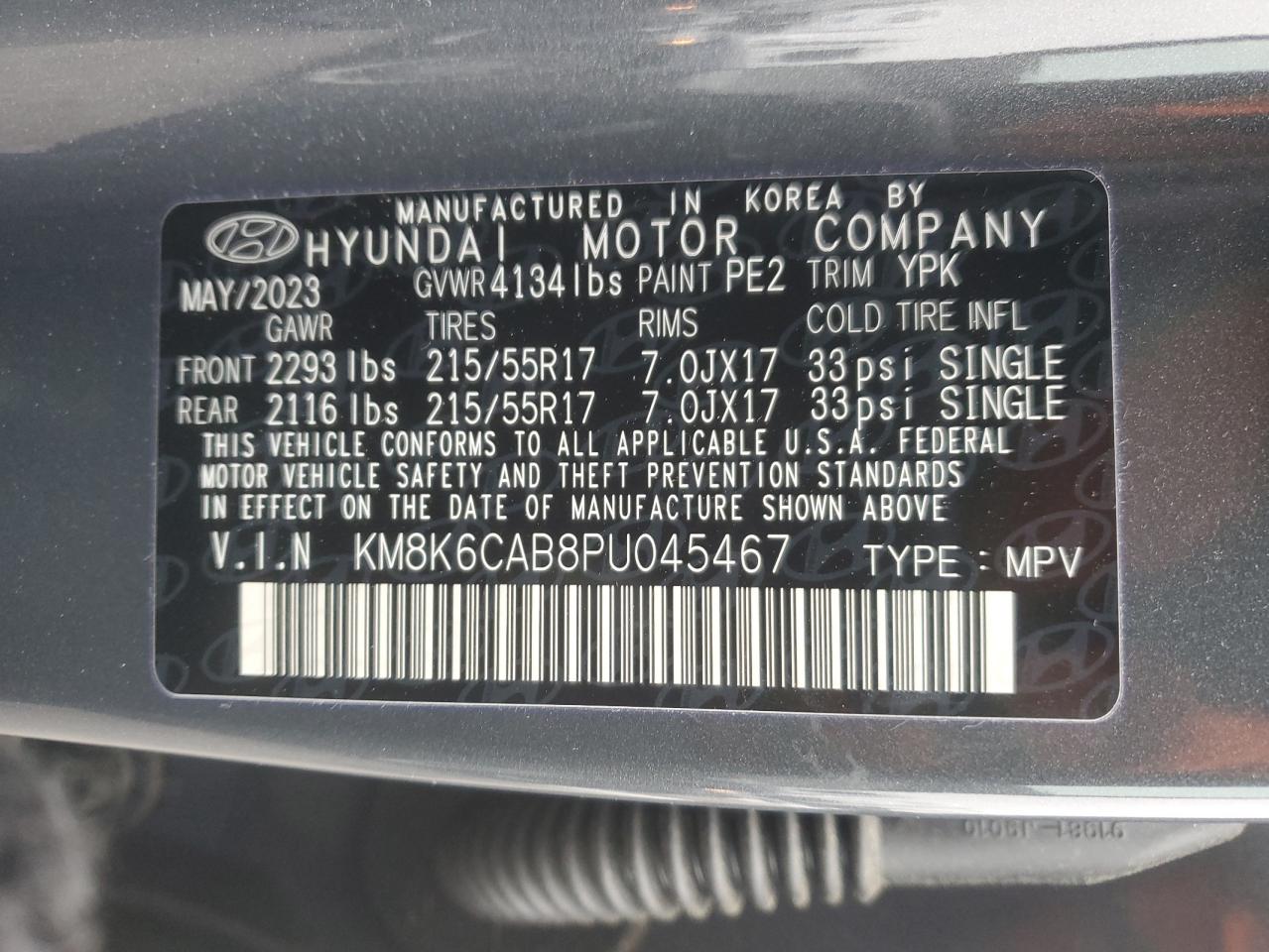 2023 HYUNDAI KONA SEL VIN:1GTHK24U35E206834