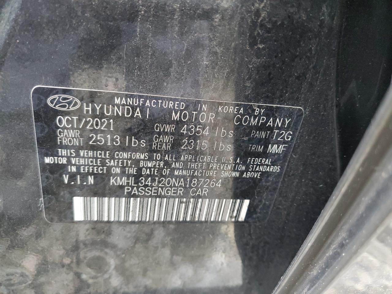2022 HYUNDAI SONATA LIMITED VIN:KMHL34J20NA187264