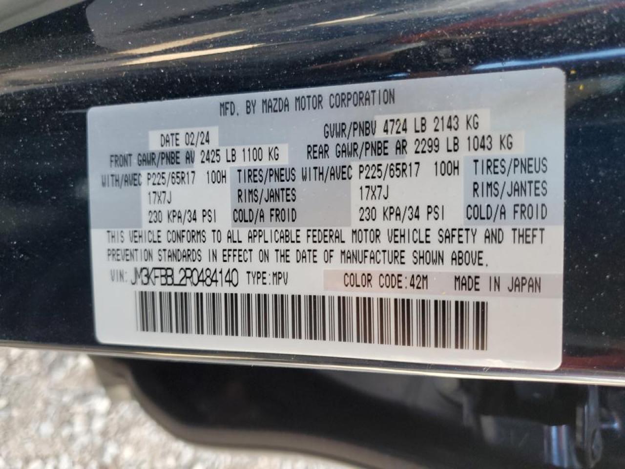 2024 MAZDA CX-5 SELECT VIN:JM3KFBBL2R0484140