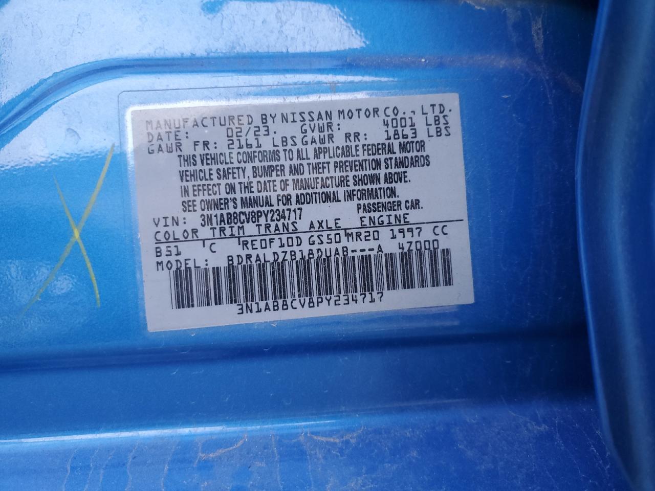 2023 NISSAN SENTRA SV VIN:3N1AB8CV8PY234717