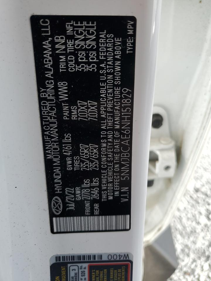 2022 HYUNDAI TUCSON SEL VIN:5NMJBCAE6NH151829