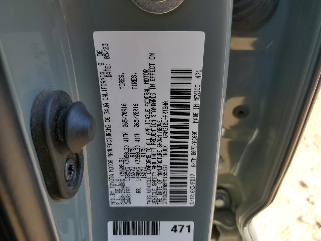 2023 TOYOTA TACOMA DOUBLE CAB VIN:3TMDZ5BN0PM155331