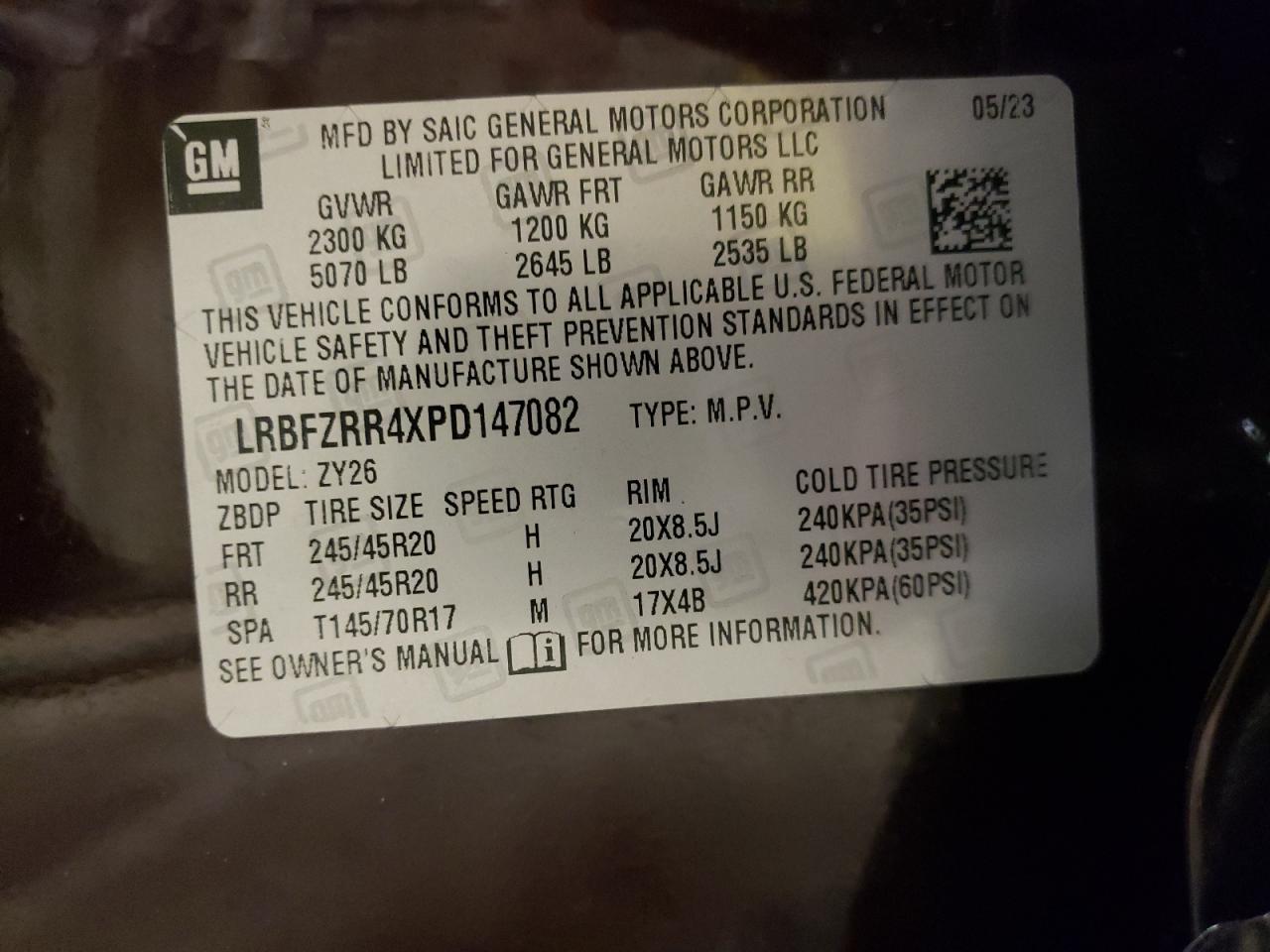 2023 BUICK ENVISION AVENIR VIN:LRBFZRR4XPD147082