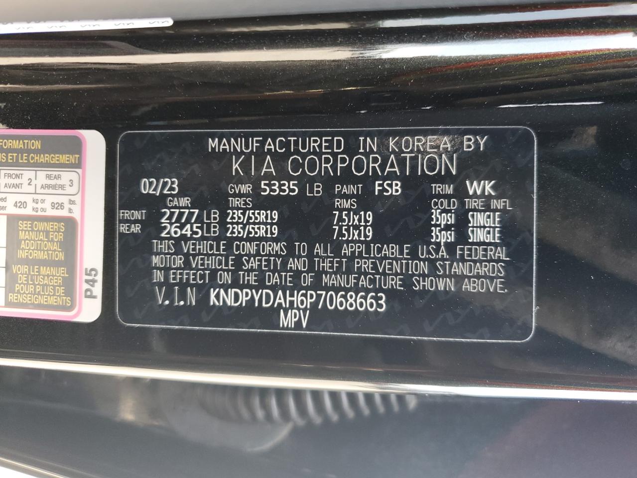 2023 KIA SPORTAGE X LINE VIN:KNDPYDAH6P7068663