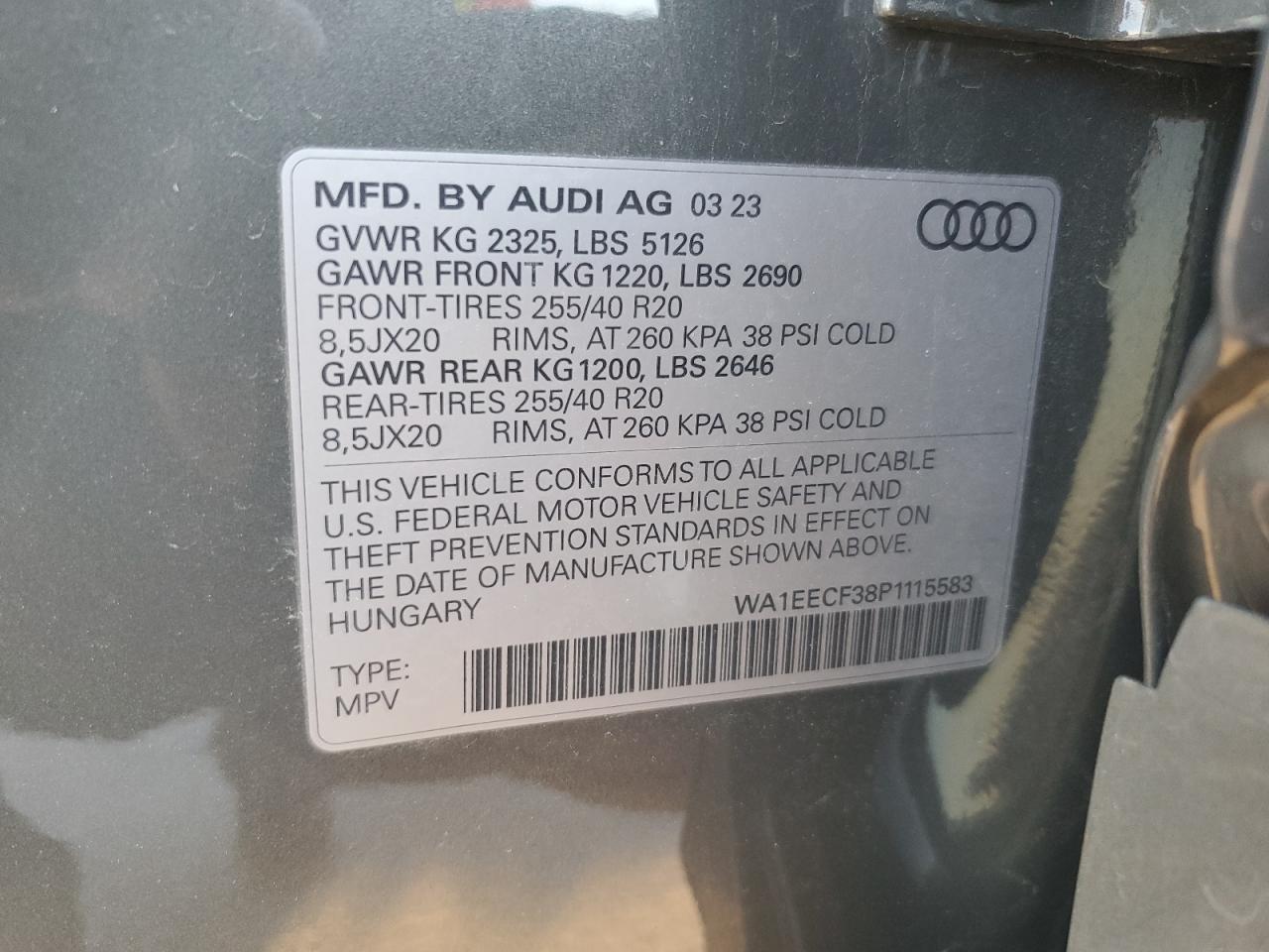 2023 AUDI Q3 PREMIUM PLUS S LINE 45 VIN:WA1EECF38P1115583