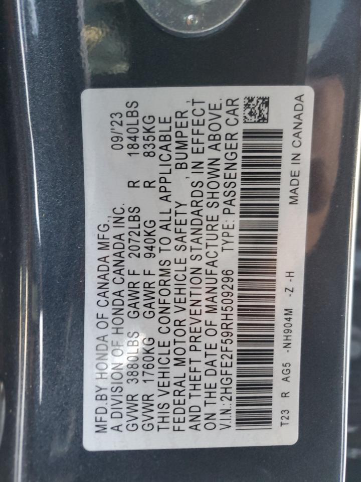 2024 HONDA CIVIC SPORT VIN:5YFBURHE3HP721447