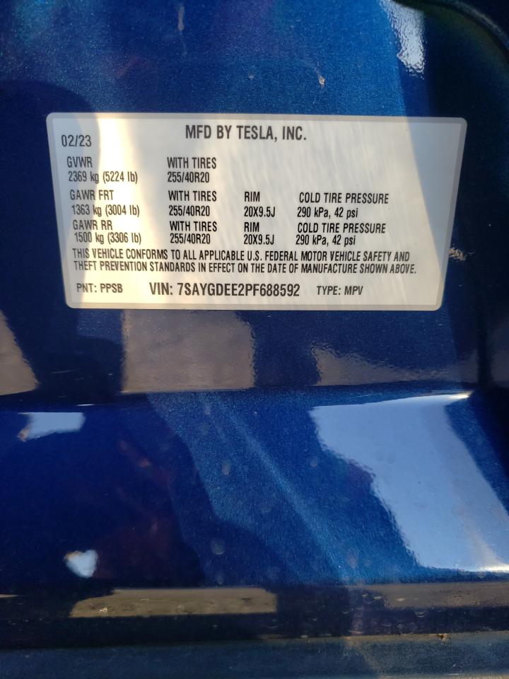 2023 TESLA MODEL Y  VIN:7SAYGDEE2PF688592