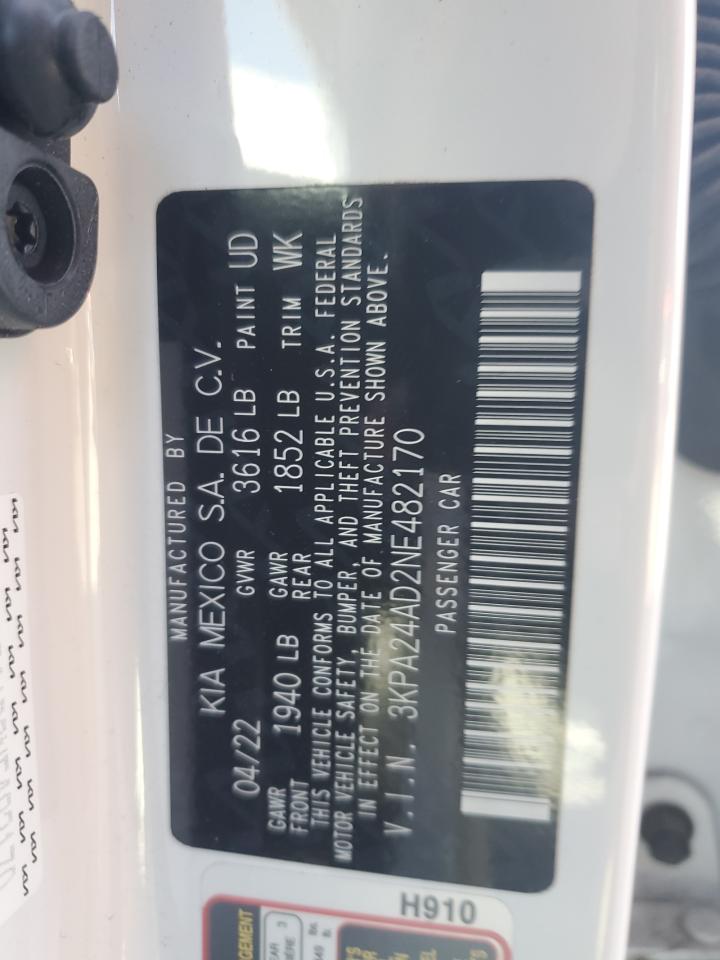 2022 KIA RIO LX VIN:3KPA24AD2NE482170