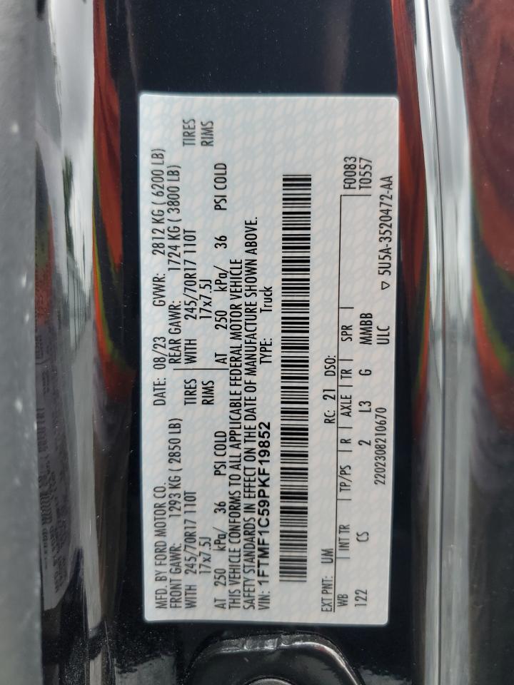 2023 FORD F150  VIN:1FTMF1C59PKF19852