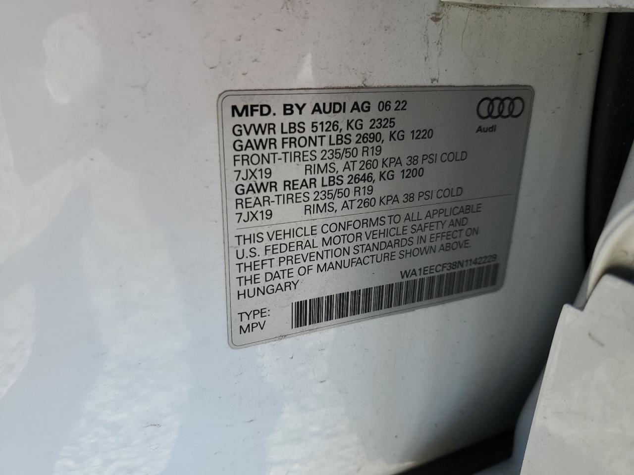 2022 AUDI Q3 PREMIUM PLUS S LINE 45 VIN:WA1EECF38N1142229