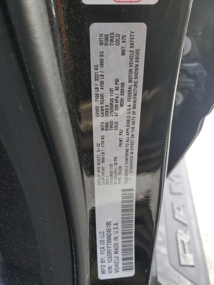 2022 RAM 1500 BIG HORN/LONE STAR VIN:1C6SRFFT8NN245195