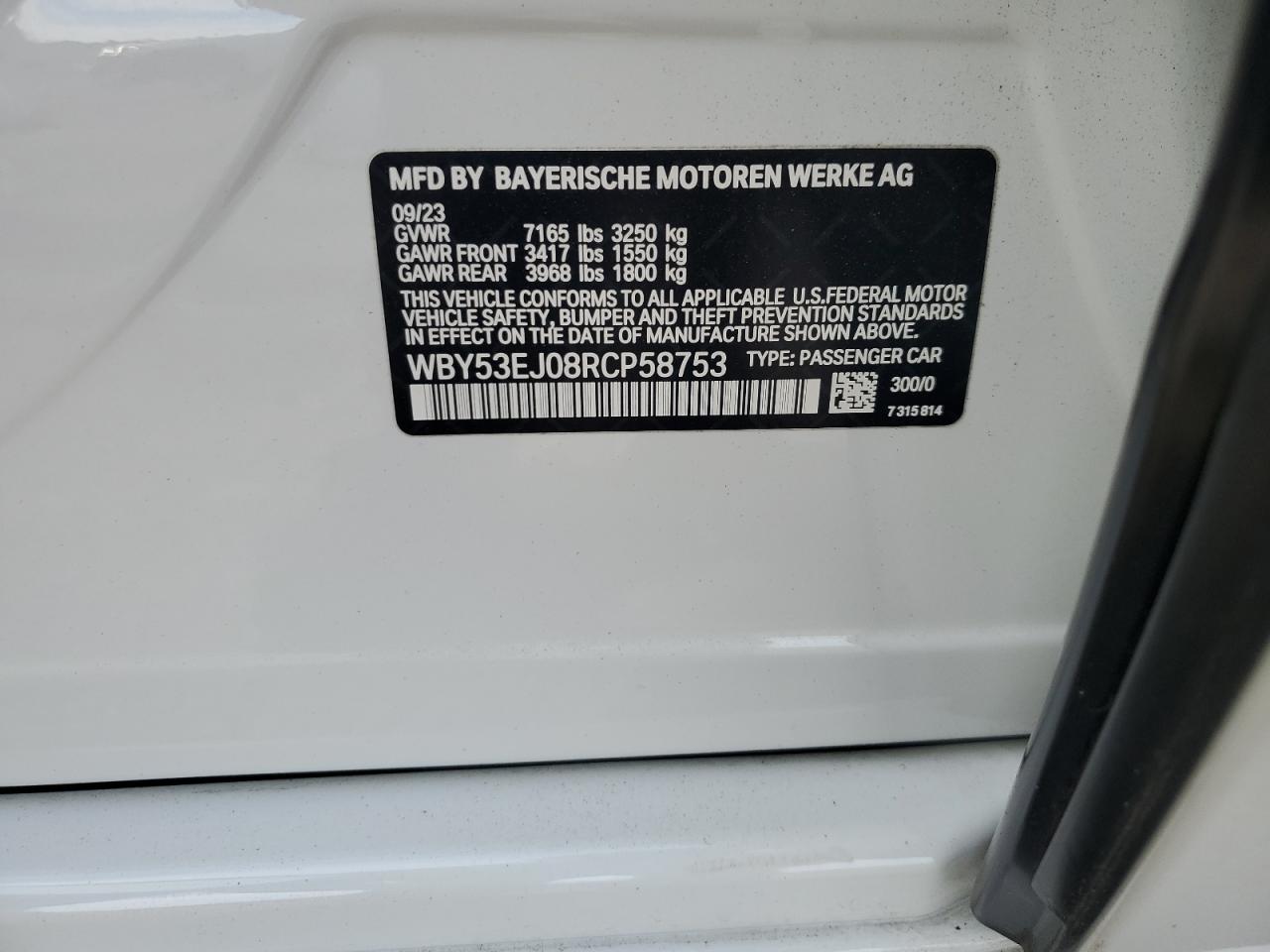 2024 BMW I7 XDRIVE60 VIN:2T2GA31U45C031372