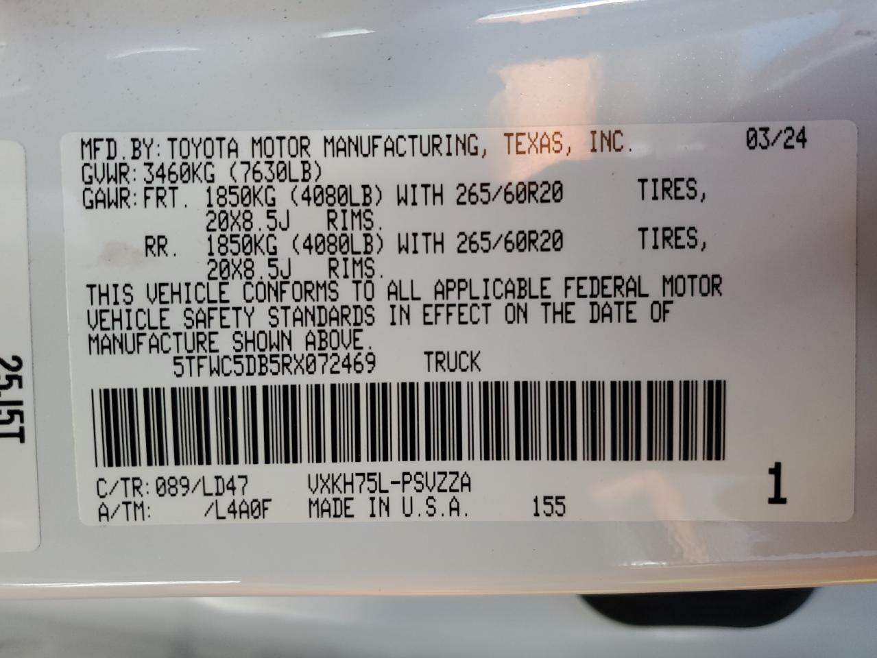 2024 TOYOTA TUNDRA CREWMAX LIMITED VIN:5TFWC5DB5RX072469