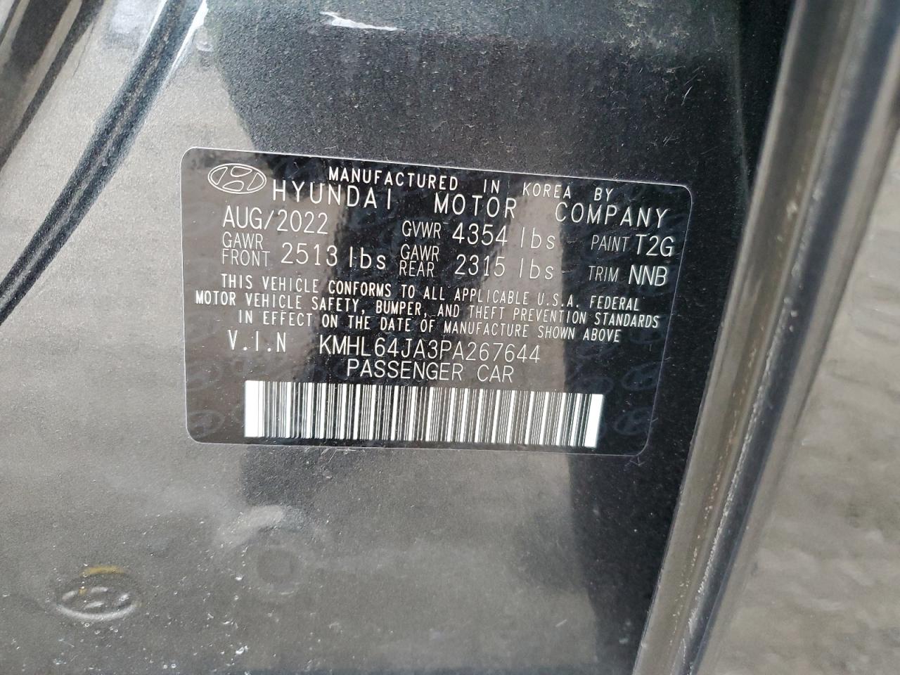 2023 HYUNDAI SONATA SEL VIN:KMHL64JA3PA267644