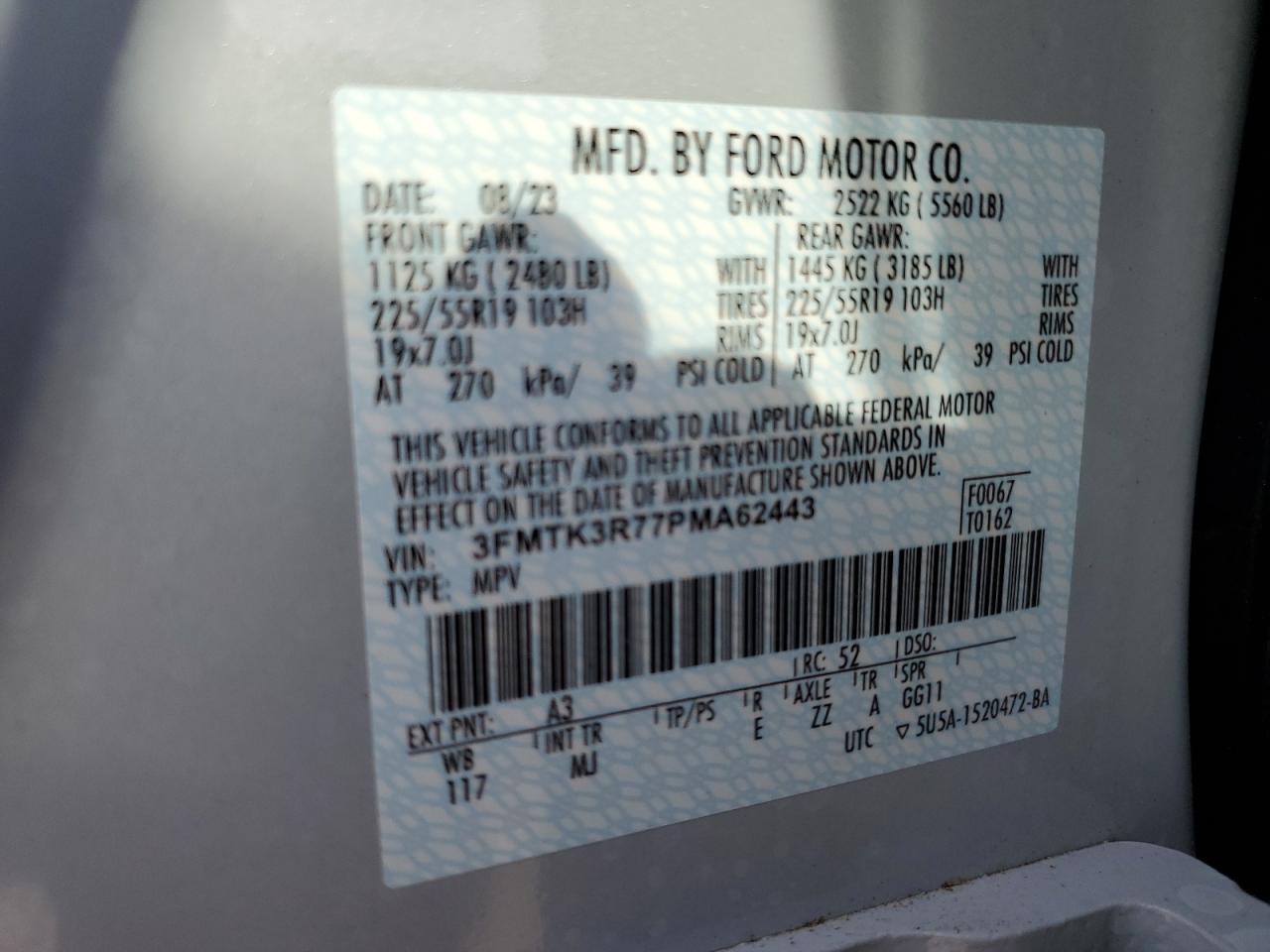 2023 FORD MUSTANG MACH-E PREMIUM VIN:3FMTK3R77PMA62443