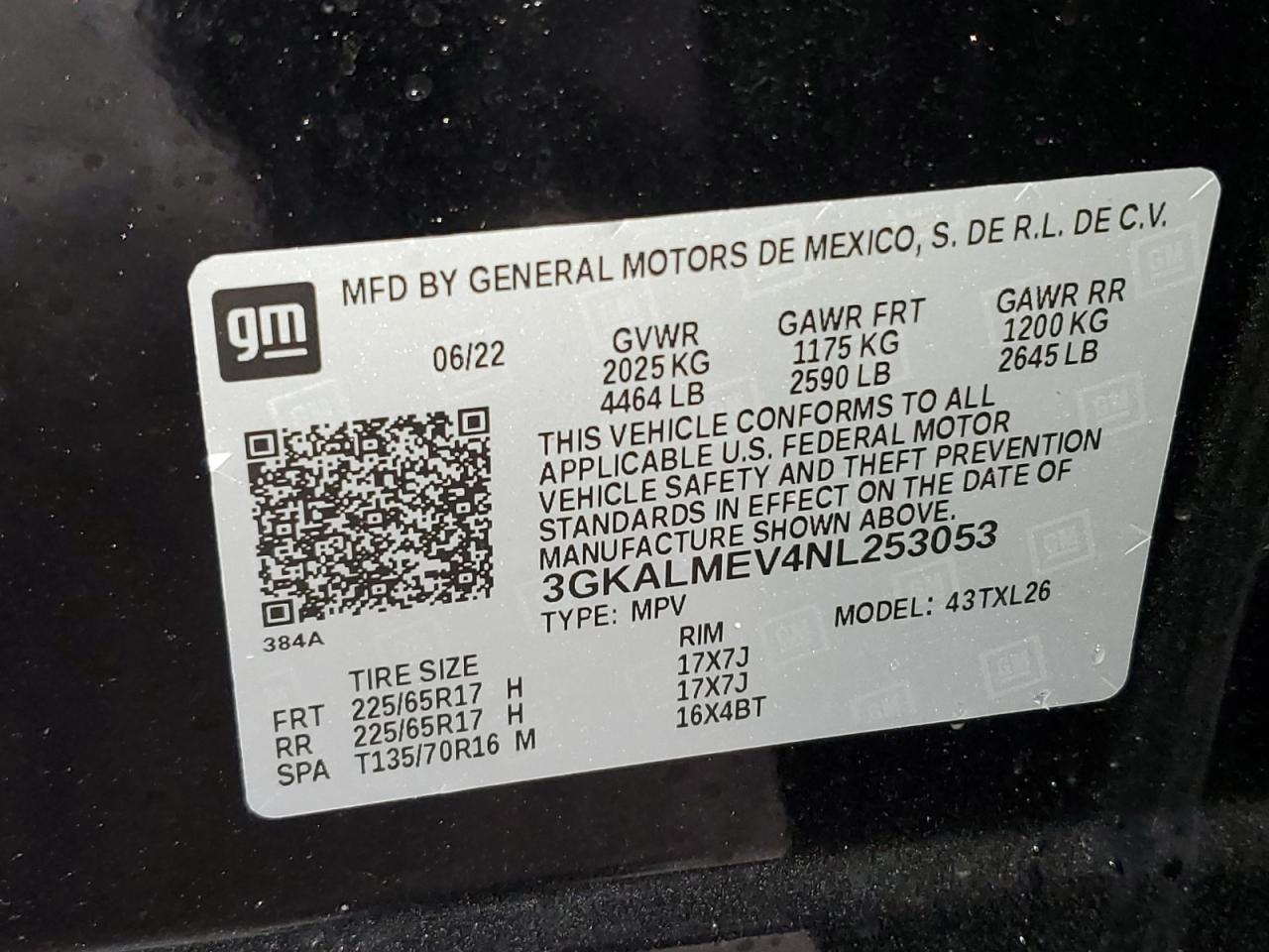 2022 GMC TERRAIN SLE VIN:3GKALMEV4NL253053