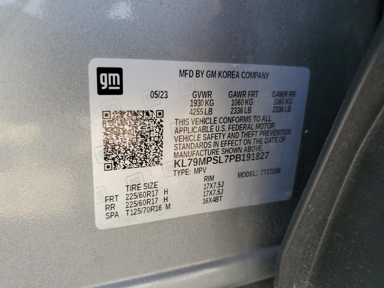 2023 CHEVROLET TRAILBLAZER LT VIN:KL79MPSL7PB191827