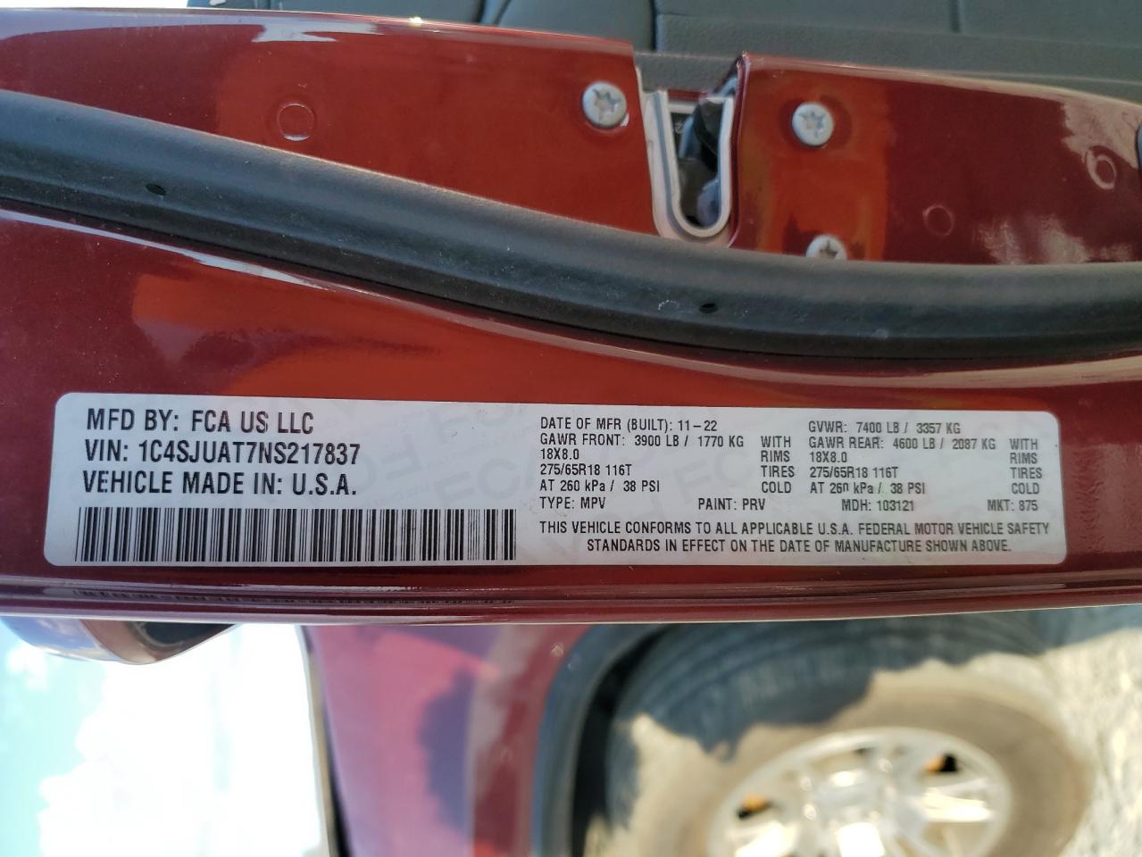 2022 JEEP WAGONEER SERIES I VIN:1C4SJUAT7NS217837