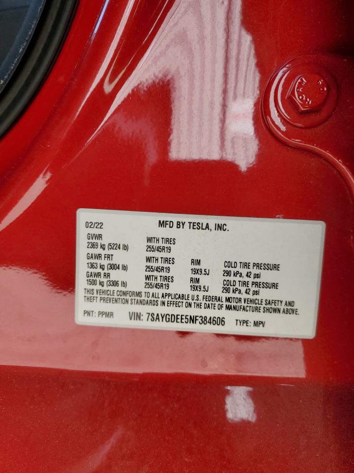 2022 TESLA MODEL Y  VIN:7SAYGDEE5NF384606