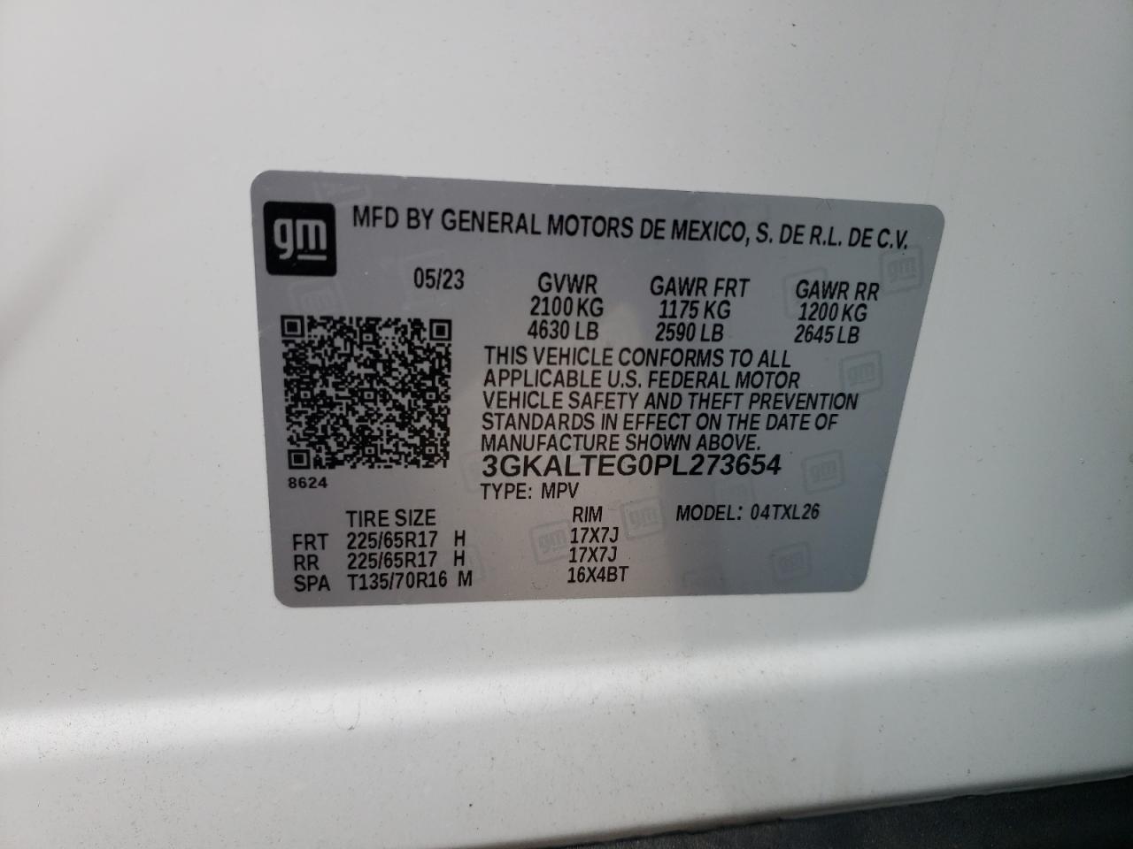 2023 GMC TERRAIN SLE VIN:3GKALTEG0PL273654