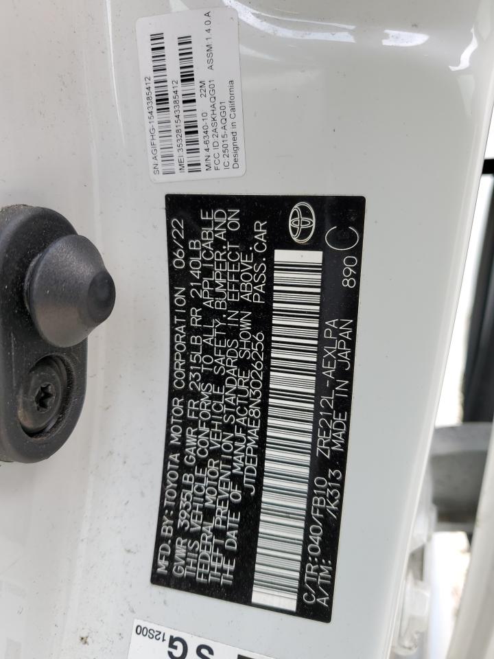 2022 TOYOTA COROLLA LE VIN:JTDEPMAE8N3026256