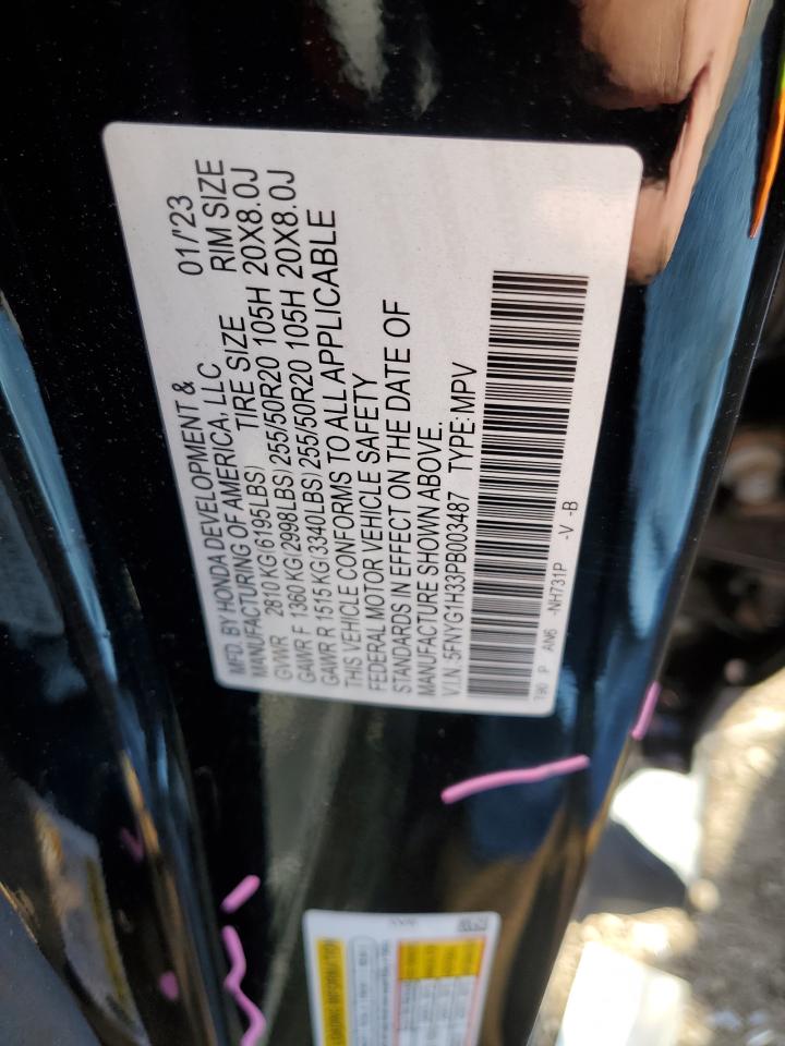 2023 HONDA PILOT SPORT VIN:5FNYG1H33PB003487
