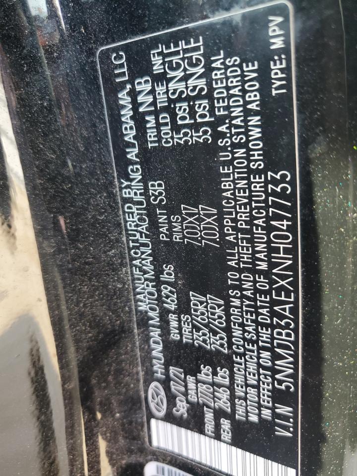 2022 HYUNDAI TUCSON SEL VIN:5NMJB3AEXNH047733