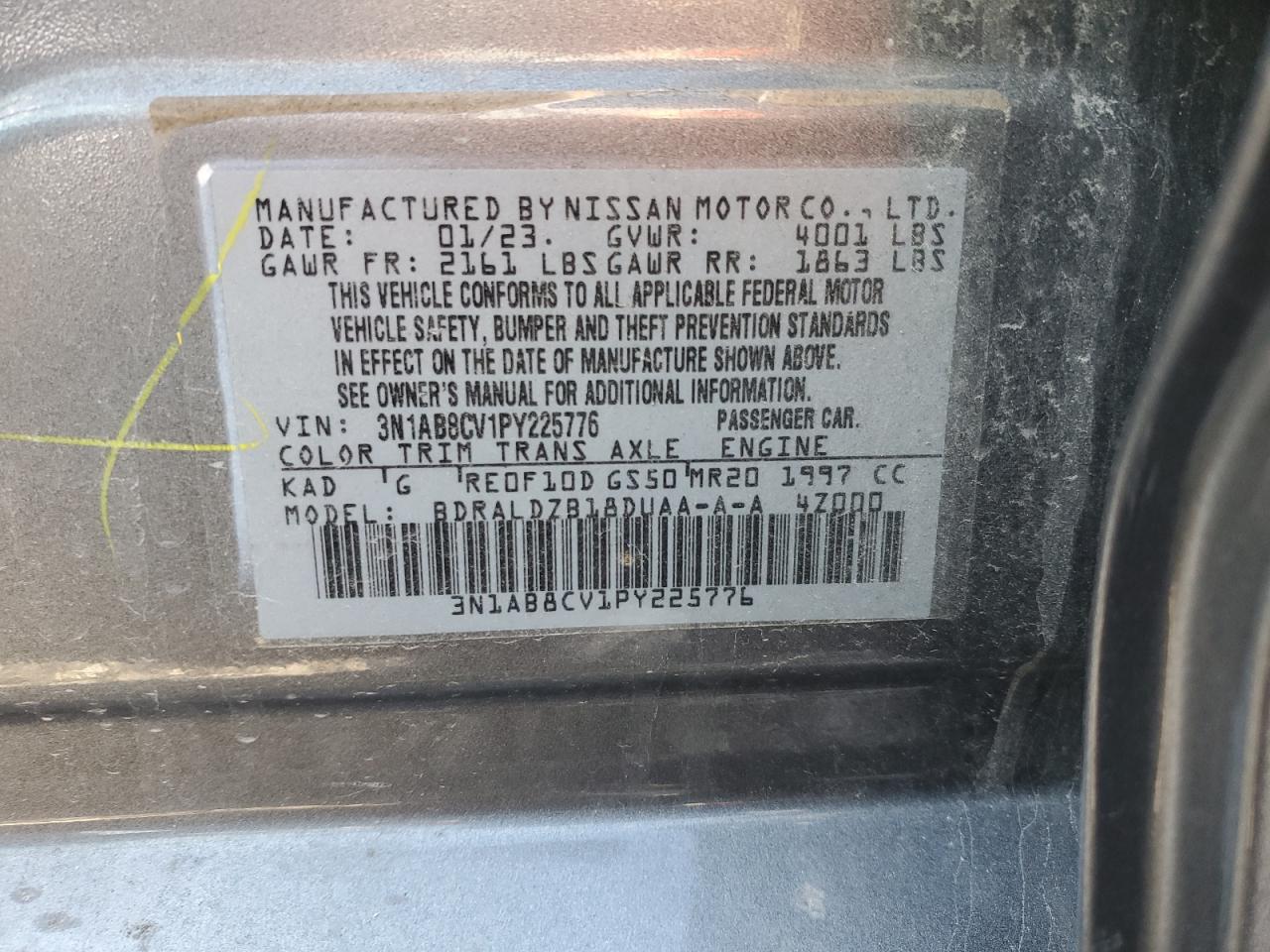 2023 NISSAN SENTRA SV VIN:3N1AB8CV1PY225776