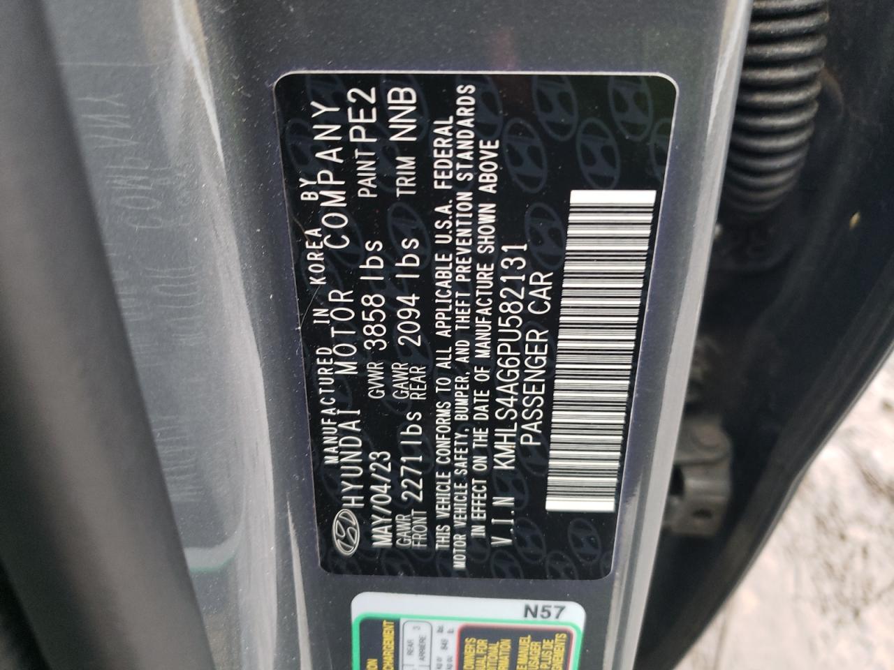 2023 HYUNDAI ELANTRA SEL VIN:KMHLS4AG6PU582131