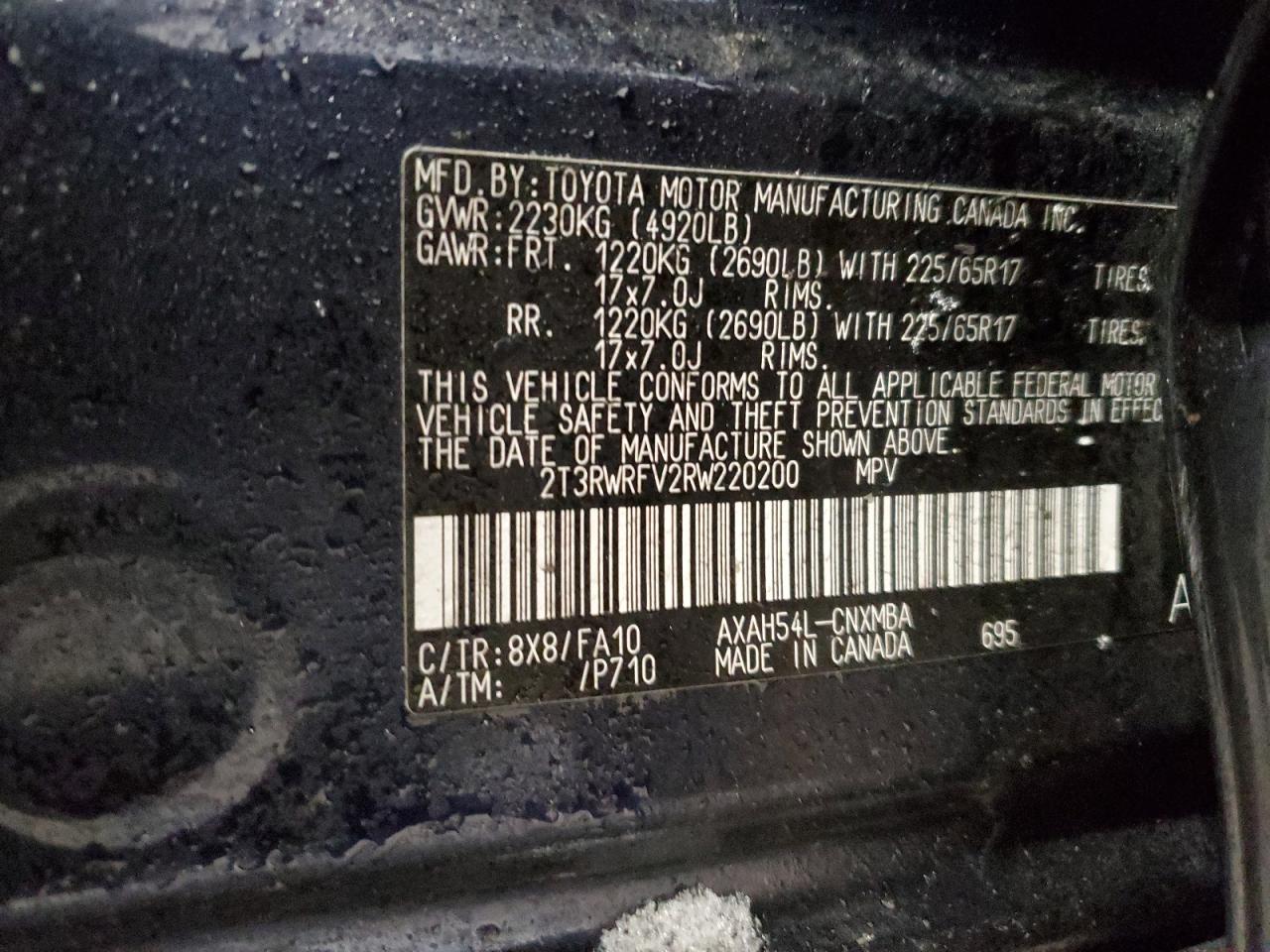 2024 TOYOTA RAV4 XLE VIN:2T3RWRFV2RW220200