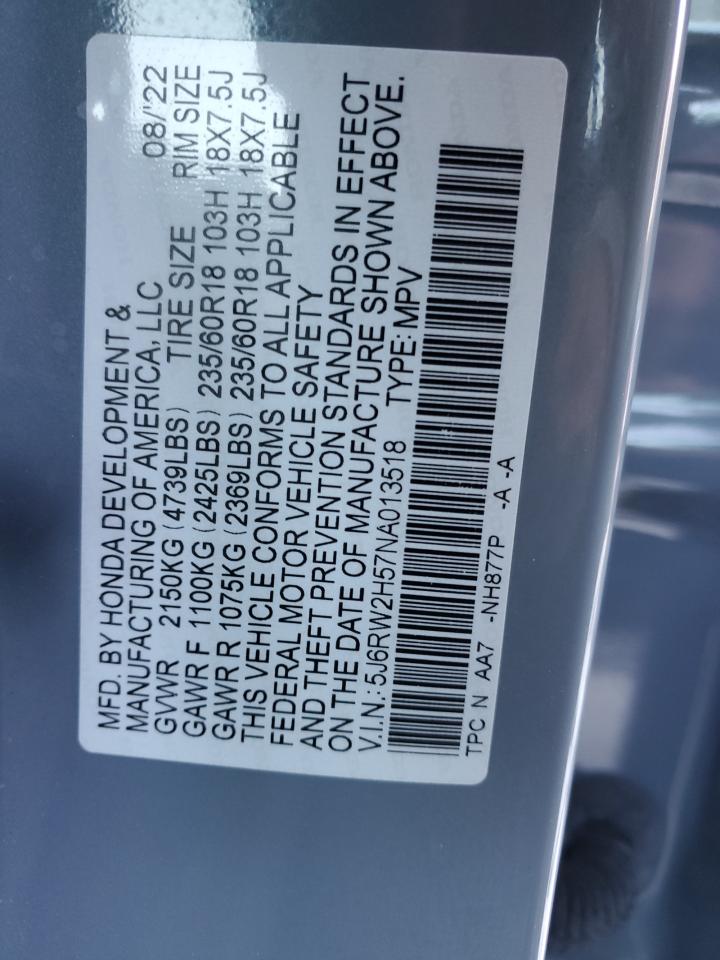 2022 HONDA CR-V EX VIN:5J6RW2H57NA013518